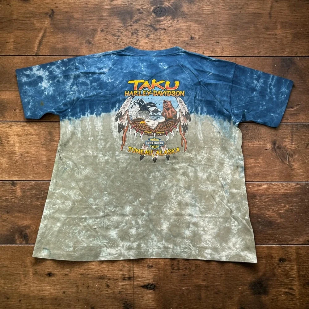 Vintage USA Harley Davidson Taku Juneau Alaska Tie Dye T-Shirt 3XL Single Stitch